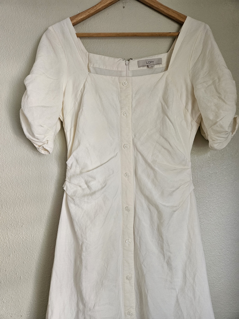 LOFT Cream Button-Front Women's Dress - Picture 2 of 9